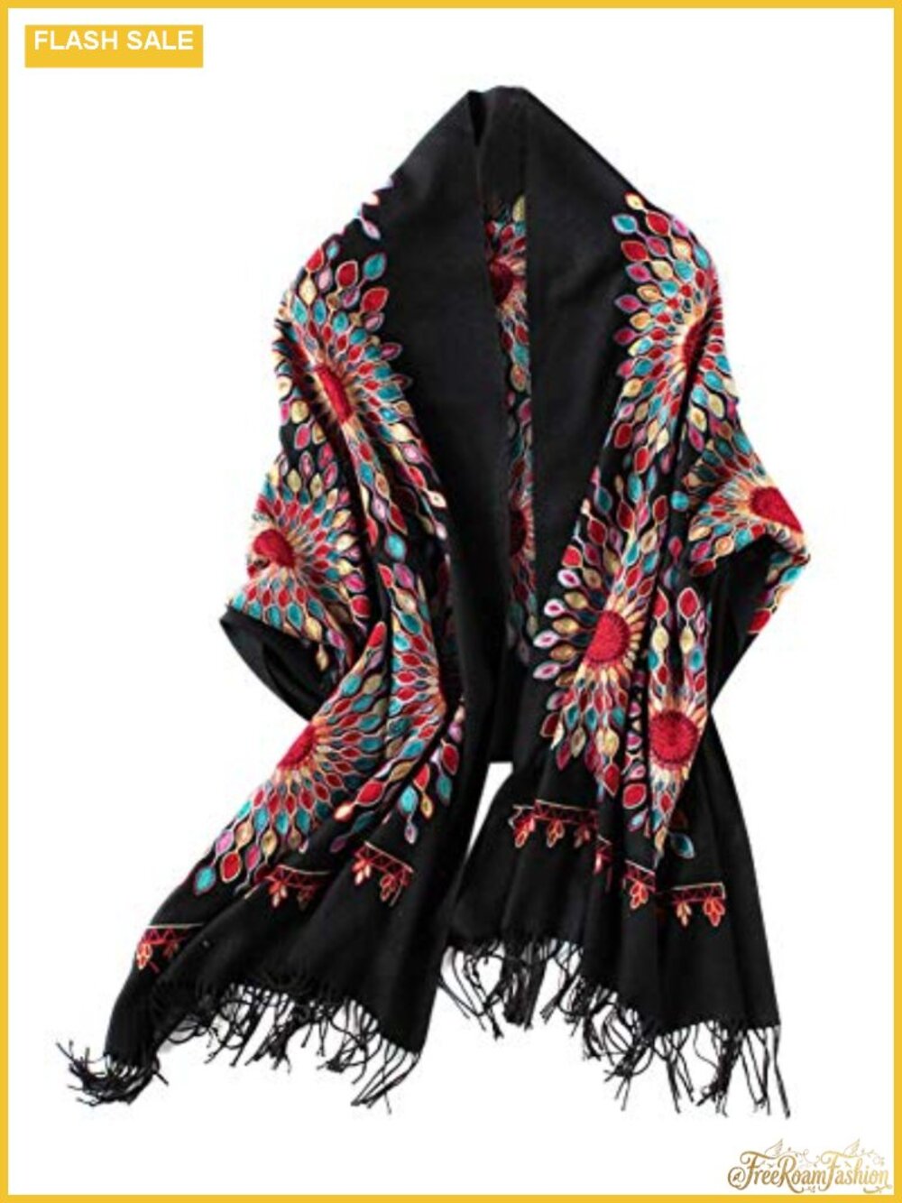 Embroidered Floral Scarf Women Tassel Shawl Soft Lightweight Wrap